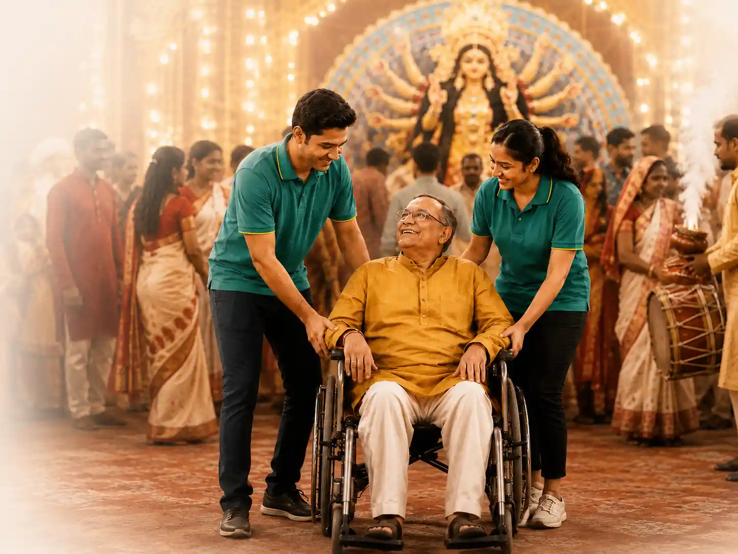 4 Care foundation volunteers helping elderly people